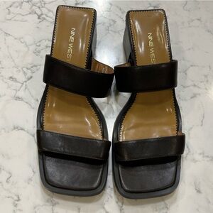 Nine Weat Dark Brown Leather Y2K Square Toe Barbi Stacked Block Heel Size 8